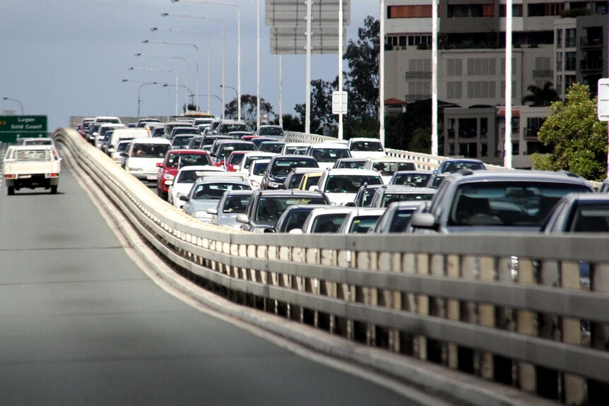 Traffic backs up on the Captain Cook Bridge.