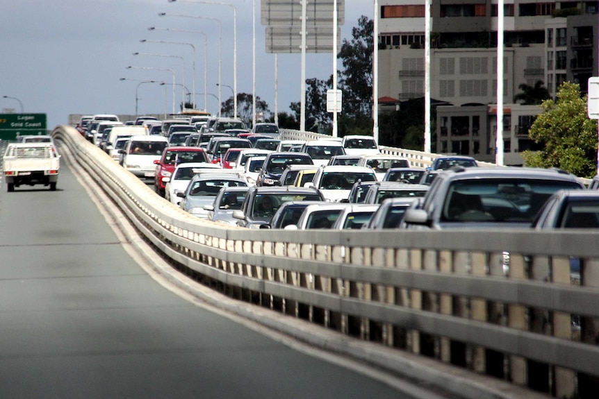 Traffic backs up on the Captain Cook Bridge.