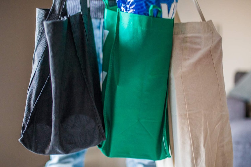 Three reusable bags up-close.