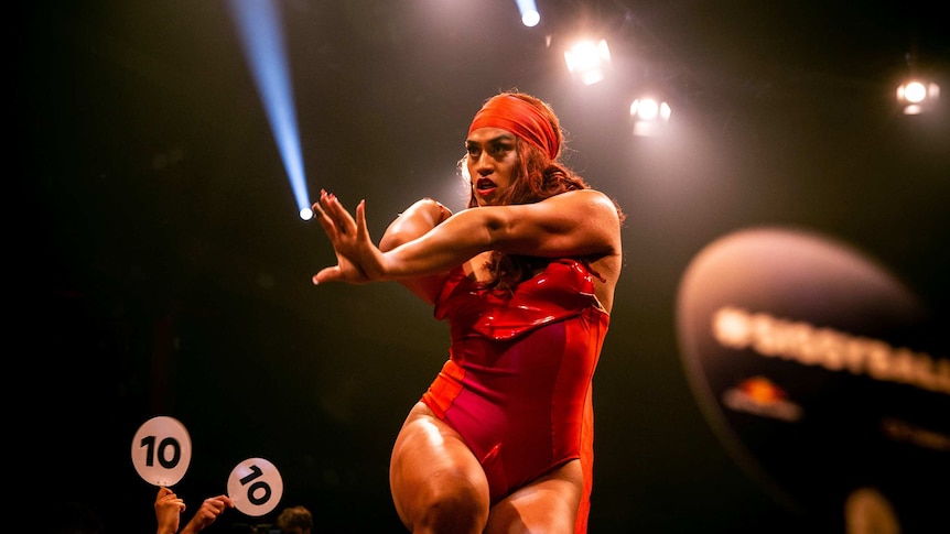 Vogue performer, Kilia Tipa, stretches out her hand on stage at Sissy Ball 2019.