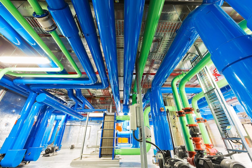 A series of pipes that are used to cool the NCI data centre.