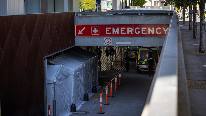 A tent set up outside an emergency department.