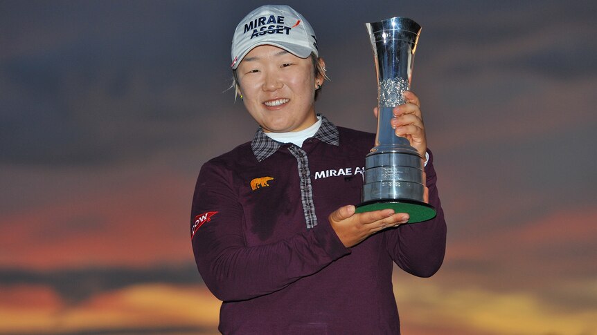 Shin poses with the British Open trophy