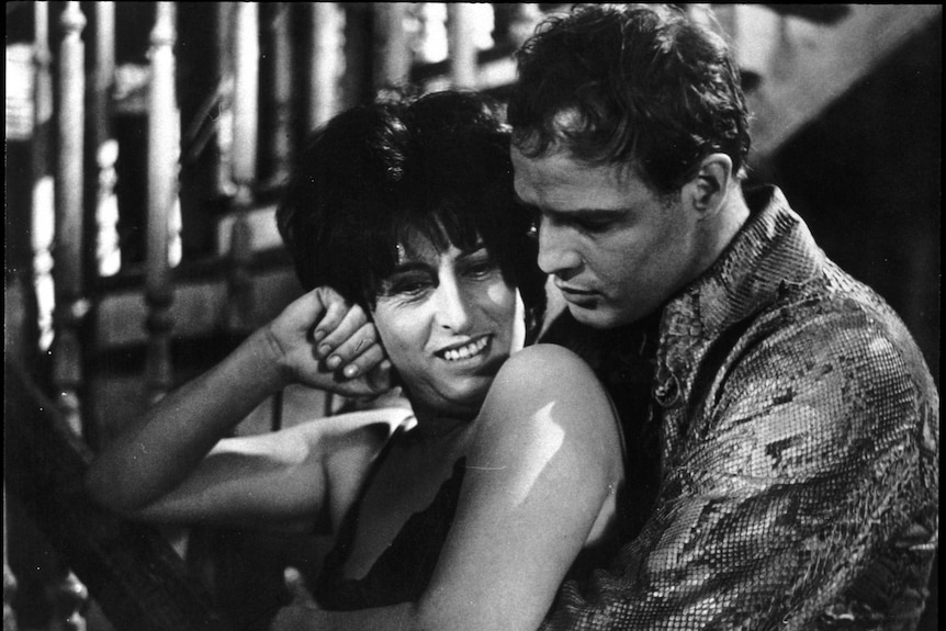 Anna Magnani and Marlon Brando in black and white film The Fugitive Kind
