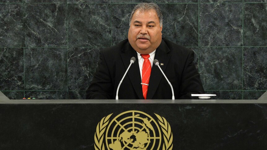 Nauru President Baron Divavesi Waqa addresses the UN General Assembly