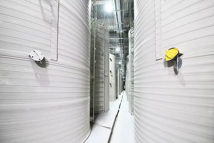 The tanks containing electrolyte for the flow battery