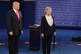 Republican presidential nominee Donald Trump and Democratic presidential nominee Hillary Clinton arrive for the second presidential debate at Washington University in St. Louis