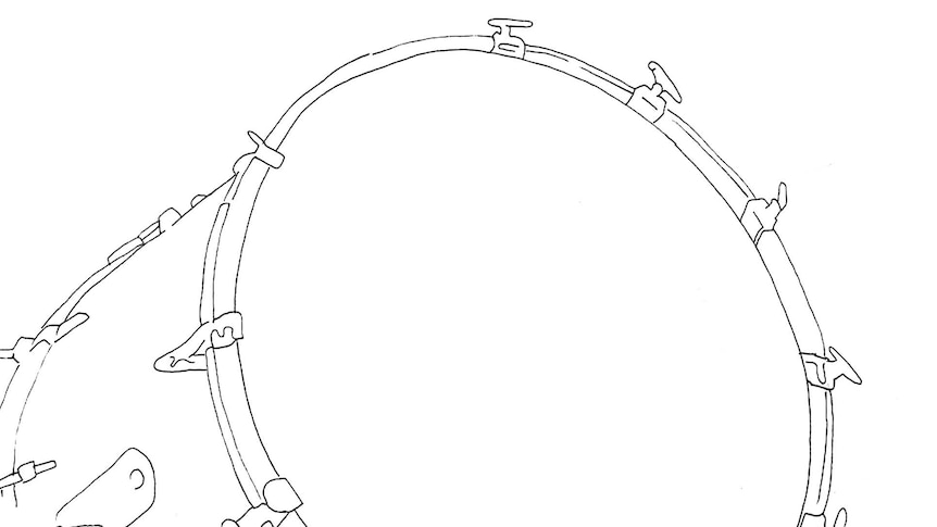 Line drawing of a bass drum.