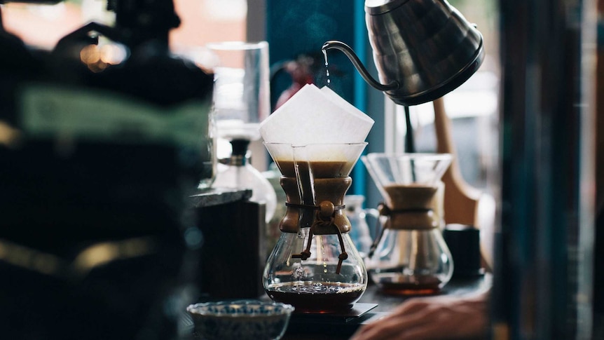 Drip filter coffee being poured