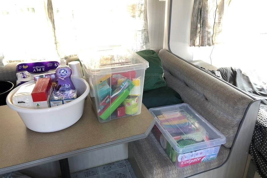 Interior view of the caravan being donated to Indigenous elder Aunty Gloria.