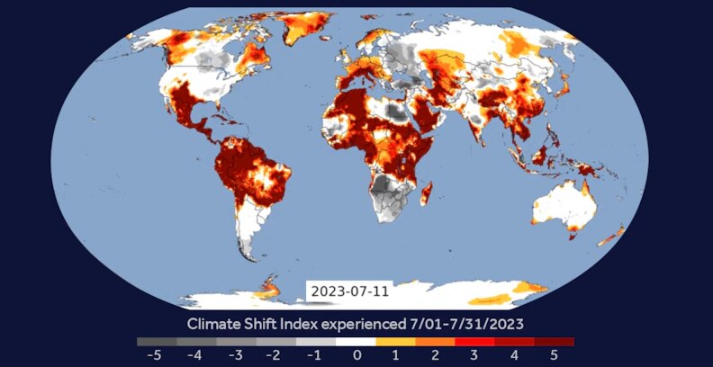 A heat map of the Earth on July 11, 2023.