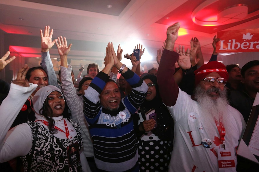 Supporters of Liberal Party leader Justin Trudeau