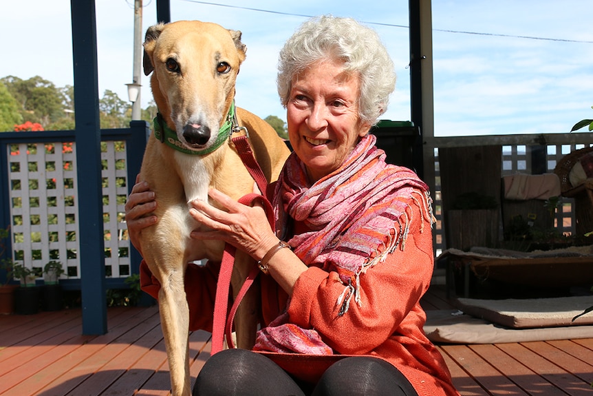 Fran Chambers with her rehomed greyhound Paddy.