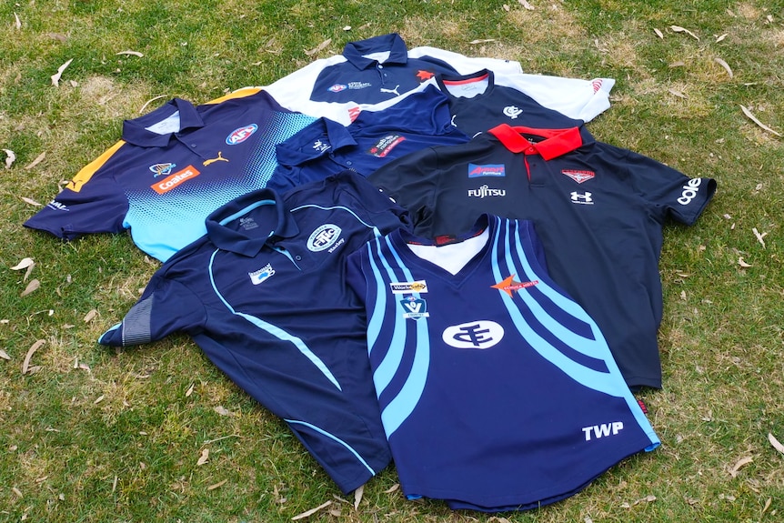 Bendigo Pioneers, Vic Country, Carlton, AFL Academy, Essendon and Tongala polos and jumpers that Harley Reid wore this year.