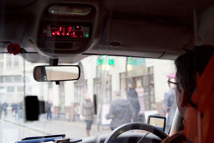 Inside a London taxi