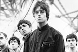 Early black and white photo of Manchester band Oasis