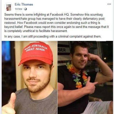 A screenshot from Tostee's Facebook page, which includes text and two images from his Tinder profile