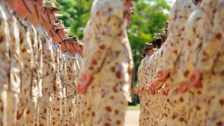 Australian soldiers standing in a line