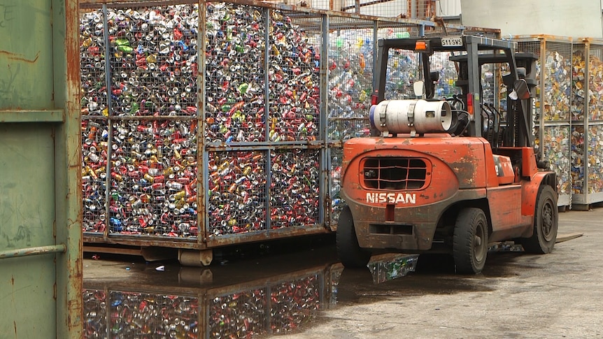 Cans at a South Australian recycling depot.