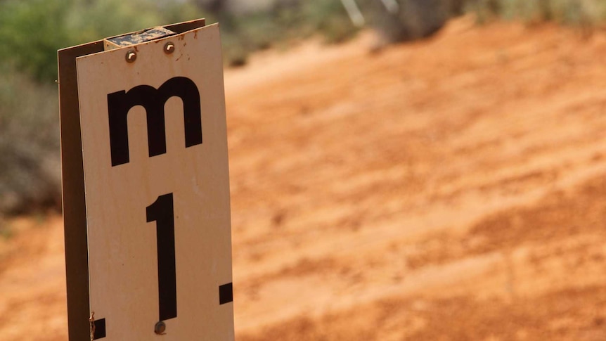 A flood marker in Broken Hill hasn't been wet for a while.