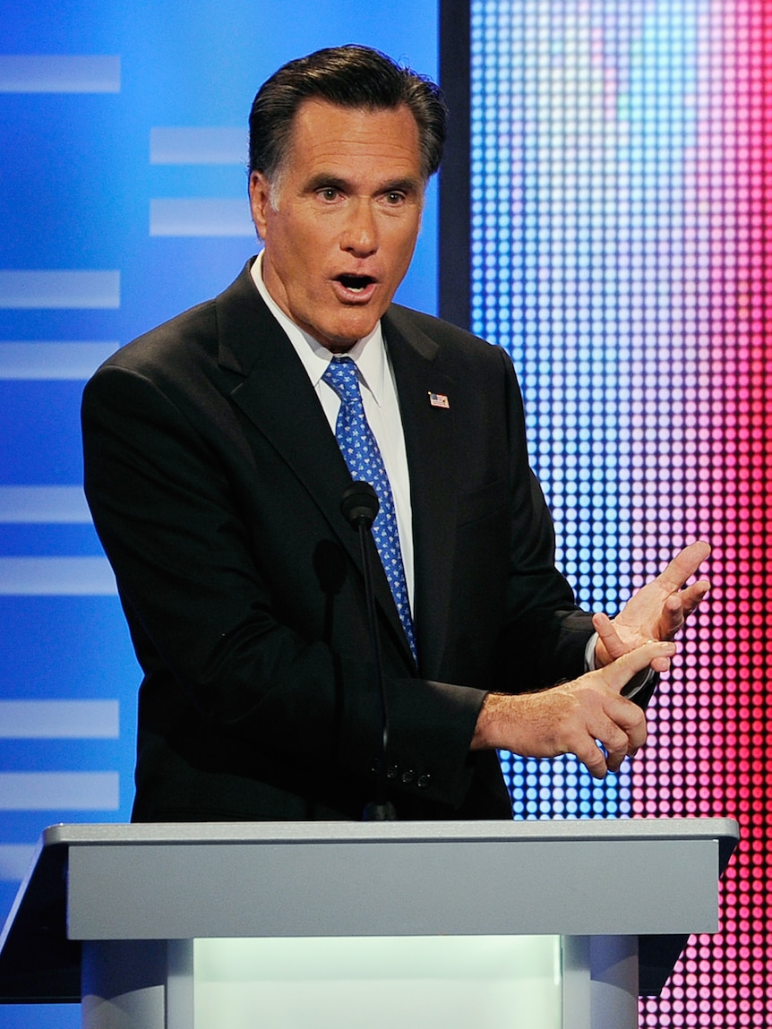 Mitt Romney gestures during debate