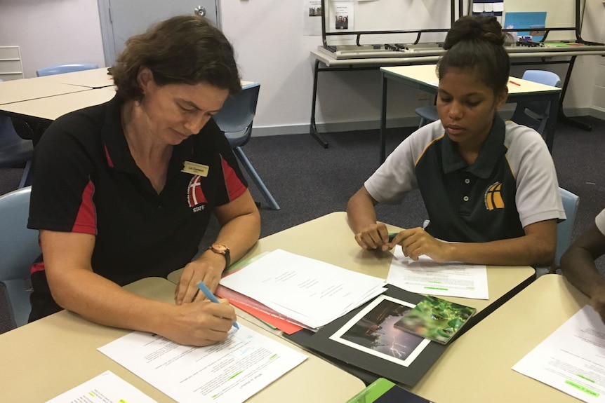 Marrara Christian College teacher Liz Clarkson with Year 9 student Teagan Weason.