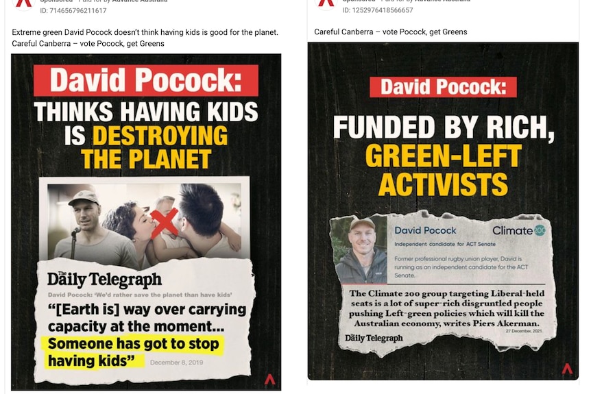 Advance Australia Facebook ads against David Pocock