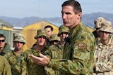 Major General Angus Campbell speaks to soldiers