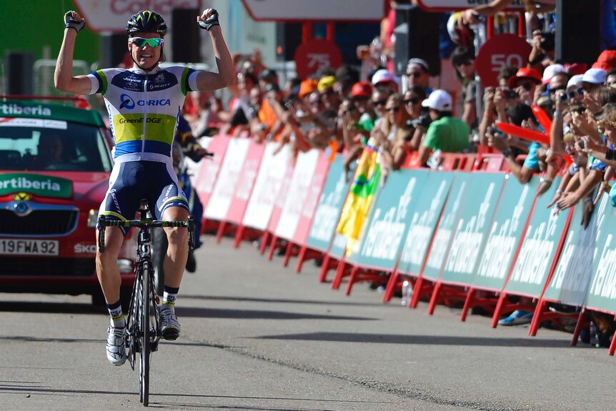 Orica-GreenEdge rider Simon Clarke of Australia wins stage four of the 2012 Tour of Spain.