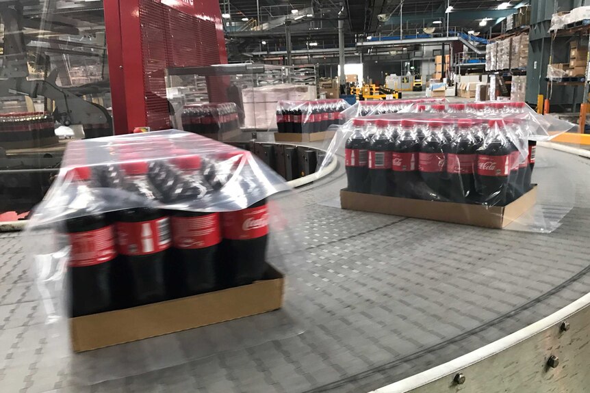 Coca-Cola bottles being packaged at the company's Richlands factory in Brisbane.