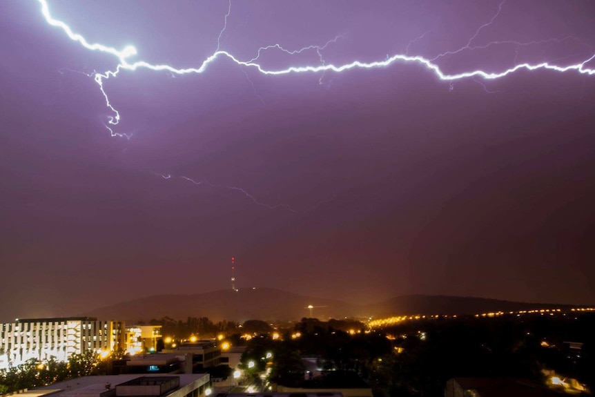 A lightning strike across Canberra