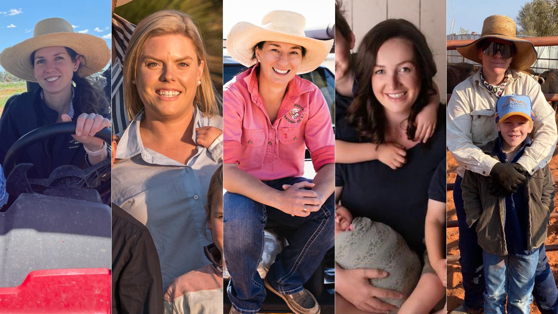 A composite image of five women, side by side