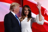 Melania Trump stands with her husband Donald Trump at Republican National Convention during the US election in 2016.