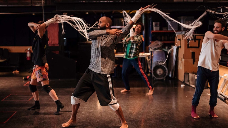 Bangarra Dance Theatre dancers rehearse Dark Emu.