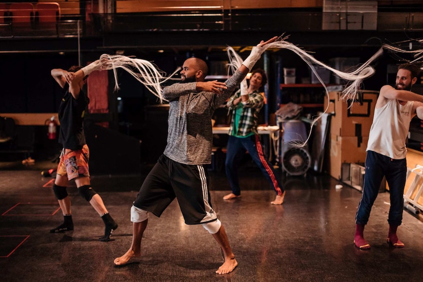 Bangarra Dance Theatre dancers rehearse Dark Emu.