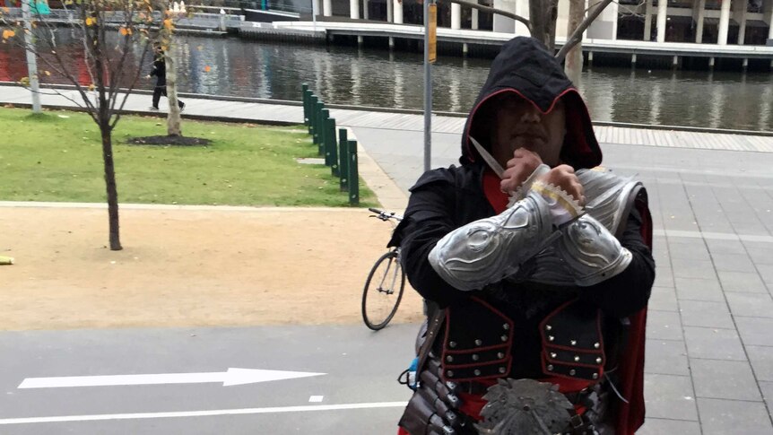 Kaycee dressed as Ezio for Assassins Creed, at Melbourne's Comic Con.
