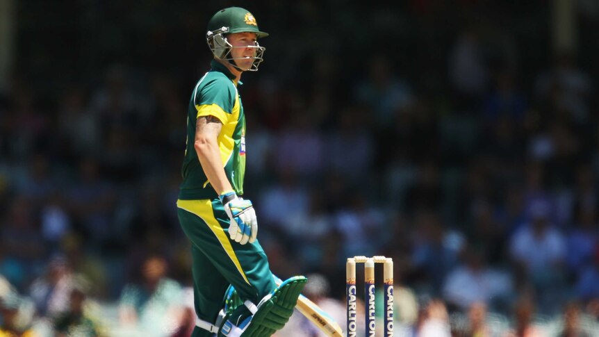 Australian captain Michael Clarke is dismissed against South Africa in the first ODI in Perth.