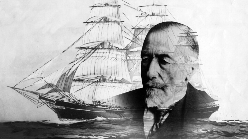 English writer Joseph Conrad with a ship 