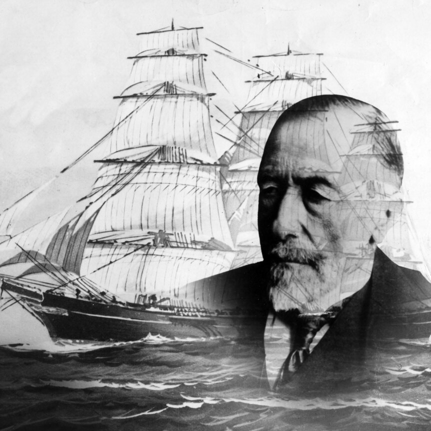 English writer Joseph Conrad with a ship 