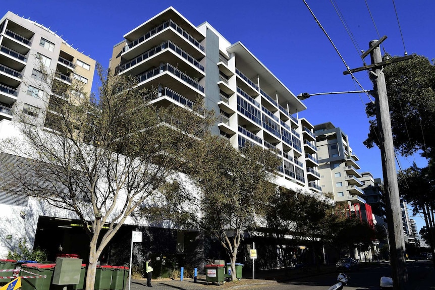 The exterior of a high-rise unit block.