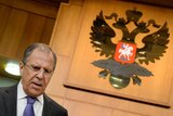 Russian Foreign Minister Sergei Lavrov at a news conference