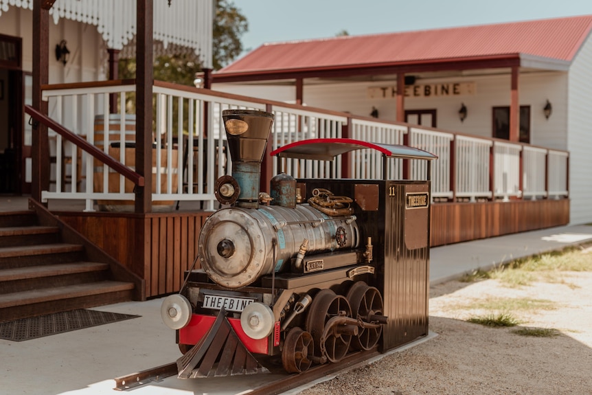 A cool loco artwork made from beer kegs and bits and pieces.