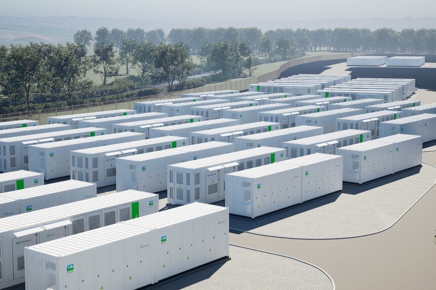 A large group of shipping container-shaped white boxes.