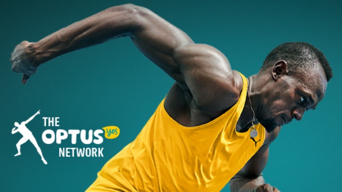 Champion sprinter Usain Bolt in an Optus advertisement