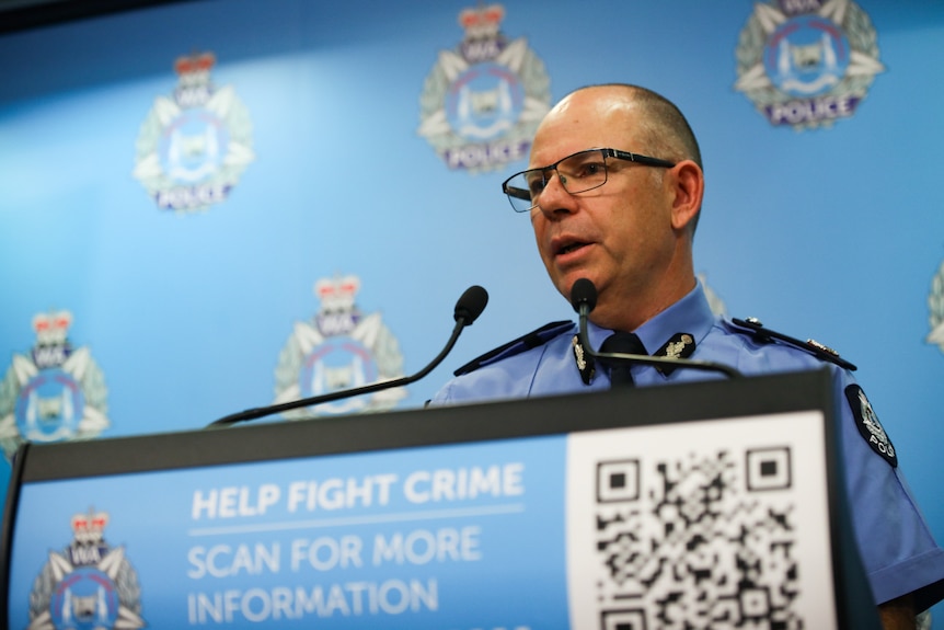 Assistant WA Police Commissioner Brad Royce speaking to reporters.