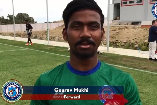 Indian Super League player Gourav Mukhi speaks to press at training