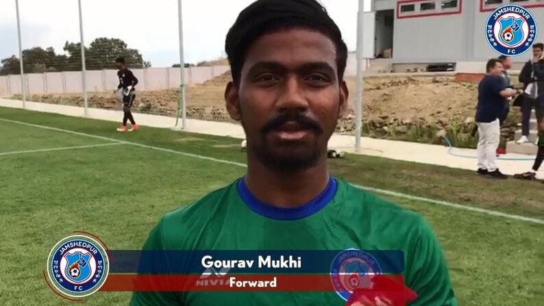Indian Super League player Gourav Mukhi speaks to press at training