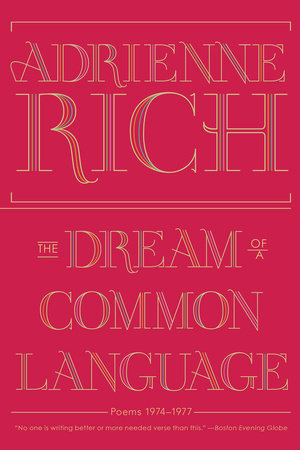 The front cover of The Dream of a Common Language, with the book title in gold font against a red background.