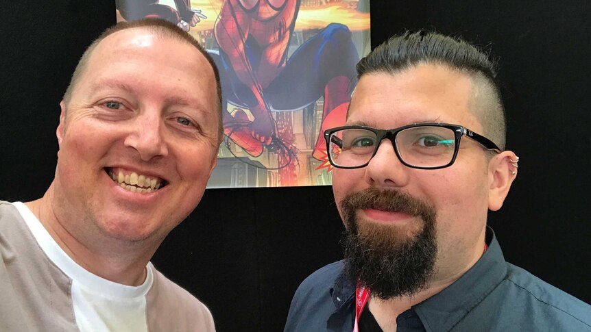 Comic artist David Lafuente in a selfie with Joel Rheinberger from Nerdzilla