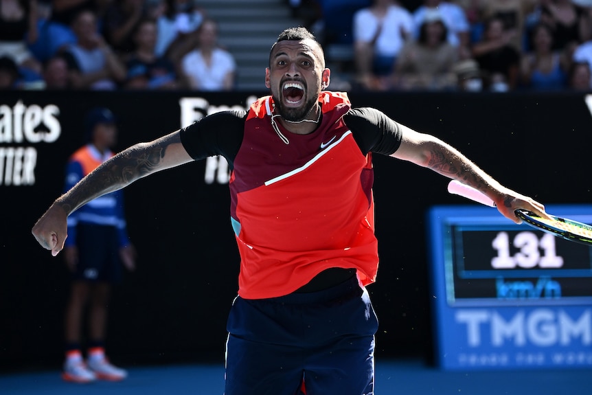 Nick Kyrgios plays to the crowd.